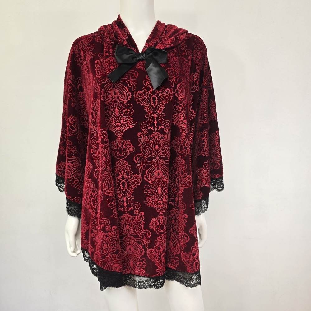 Spirit Halloween Little Red Poncho Velvet Burnout Cape One Size Hooded Lace Goth
